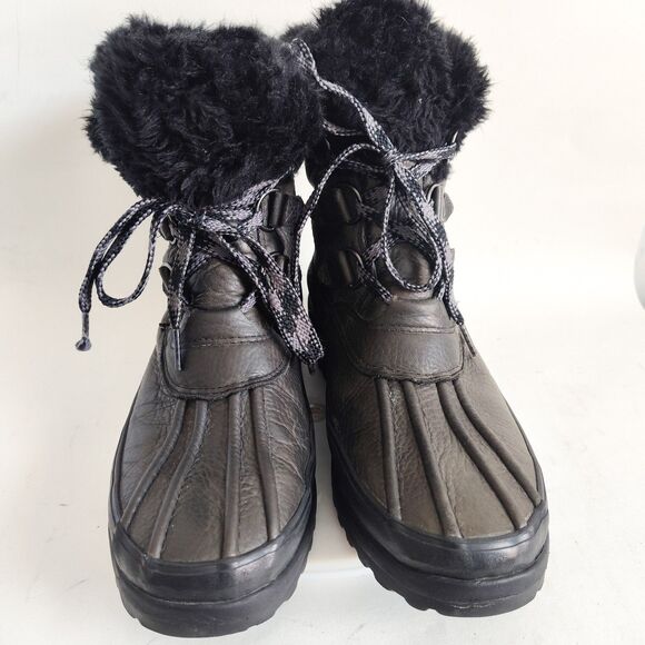 Sperry Winter Boots Olive Green Leather Rubber Size 9 Insulated Maritime Fur - Picture 5 of 9